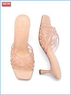 Clear Jelly Kitten Heel Sandals Square Toe Slip On Mule Slides